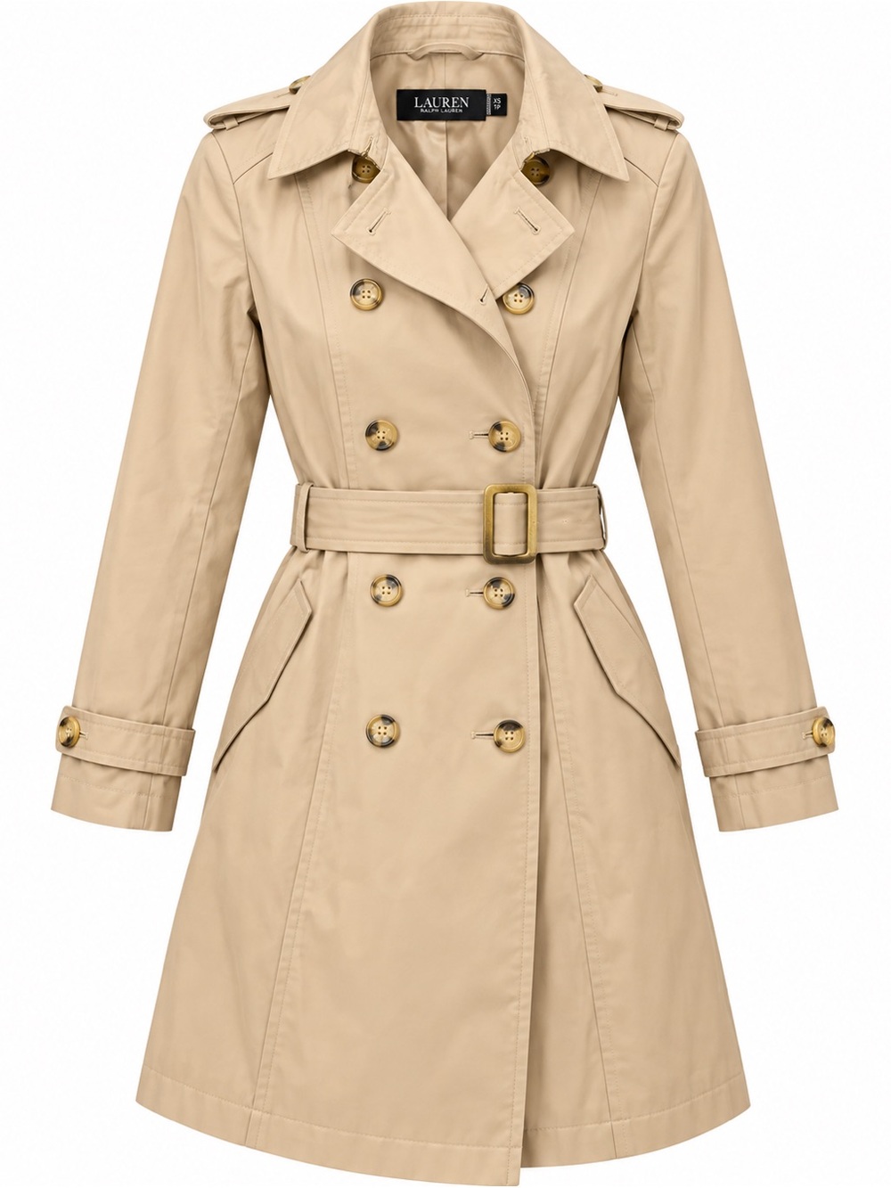 Lauren Ralph Lauren Beige Belted Double Breasted Trench Coat XS